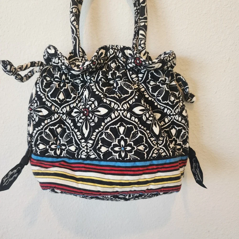 Vera Bradley Barcelona Floral Quilted Cotton Mini Drawstring Bag Monochrome